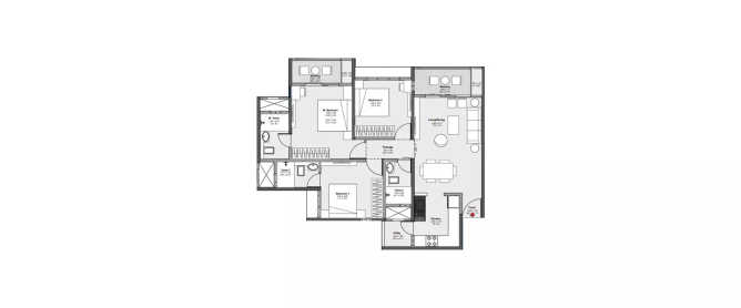 Godrej Serene Mamurdi - Floor plan 3 BHK 947 Sq.ft