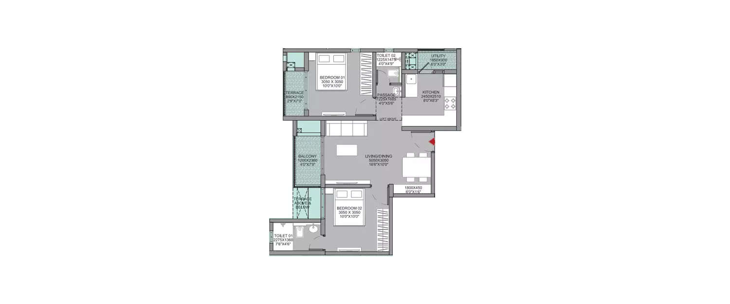 Floor plan for 2 BHK