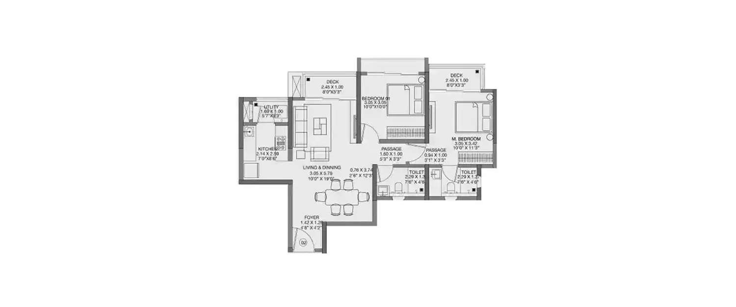 Floor plan for 2 BHK