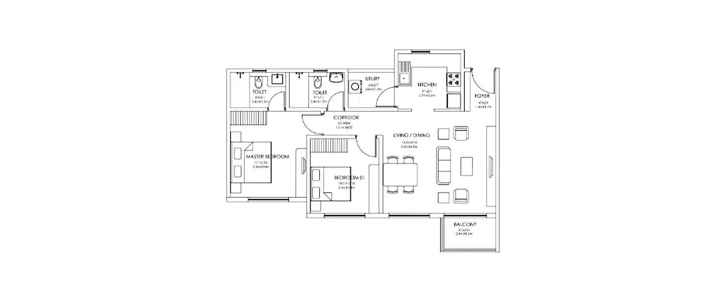 2 BHK Apartment 763 Sq.ft