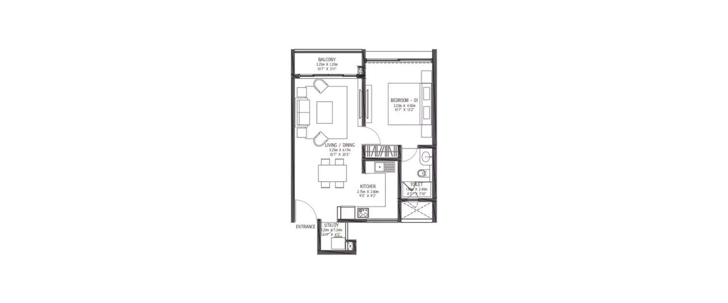 Floor plan for 1 BHK