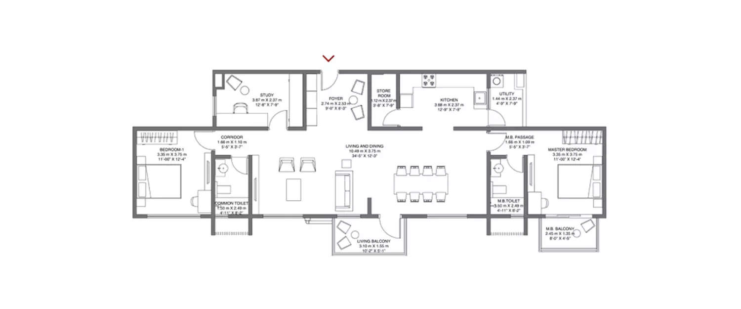 Floor plan for 2.5 BHK
