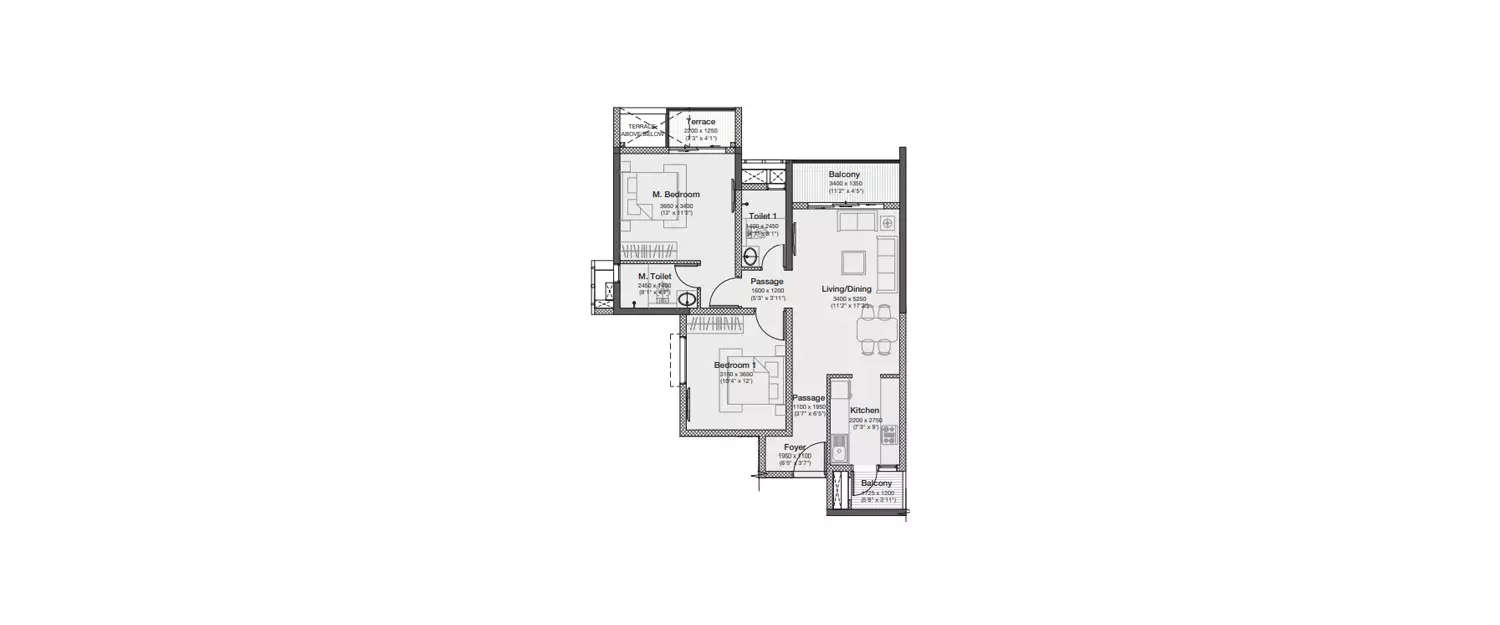 Floor plan for 2 BHK