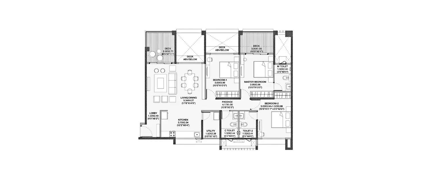 Floor plan for 3 BHK