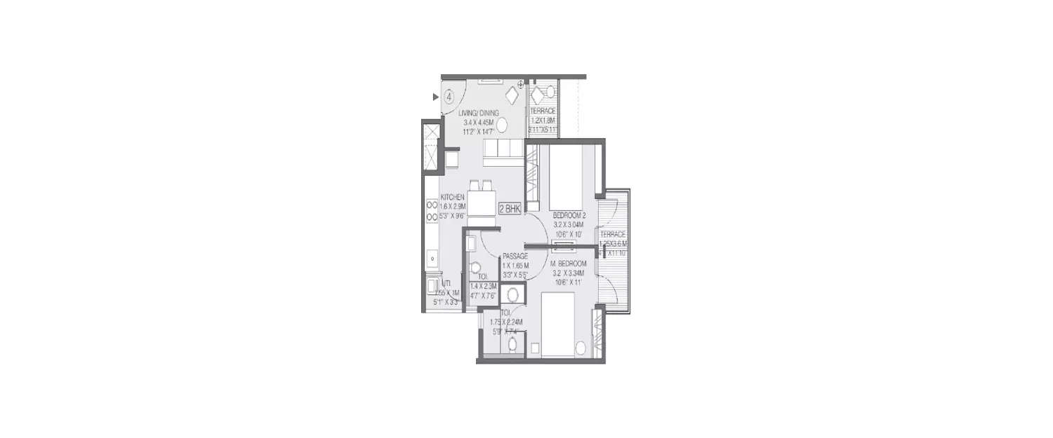 Floor plan for 2 BHK
