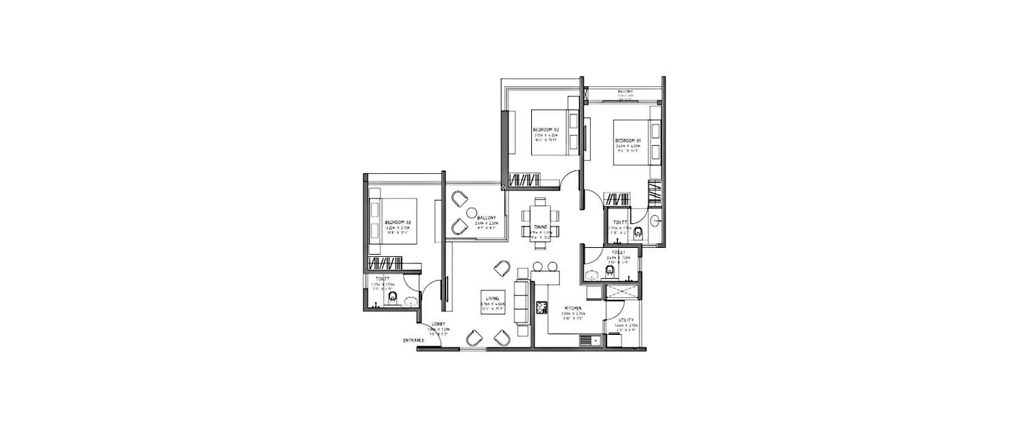 Floor plan for 2 BHK