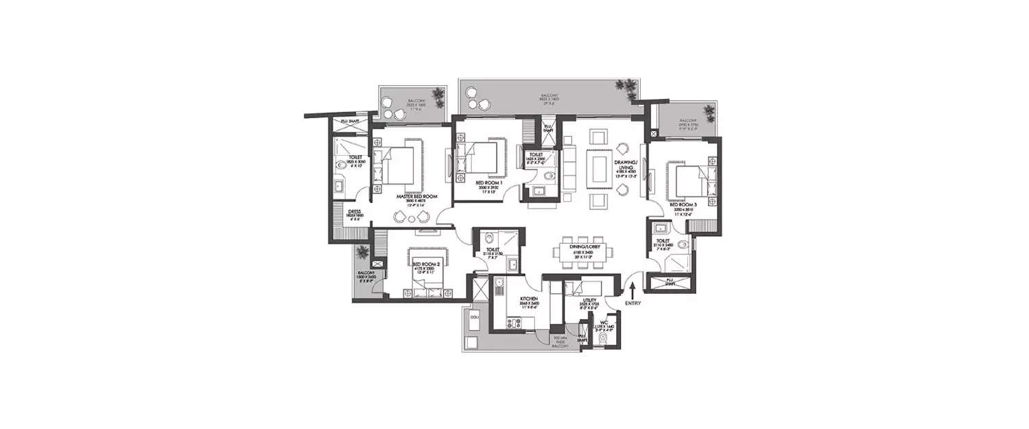 Floor plan for 4 BHK