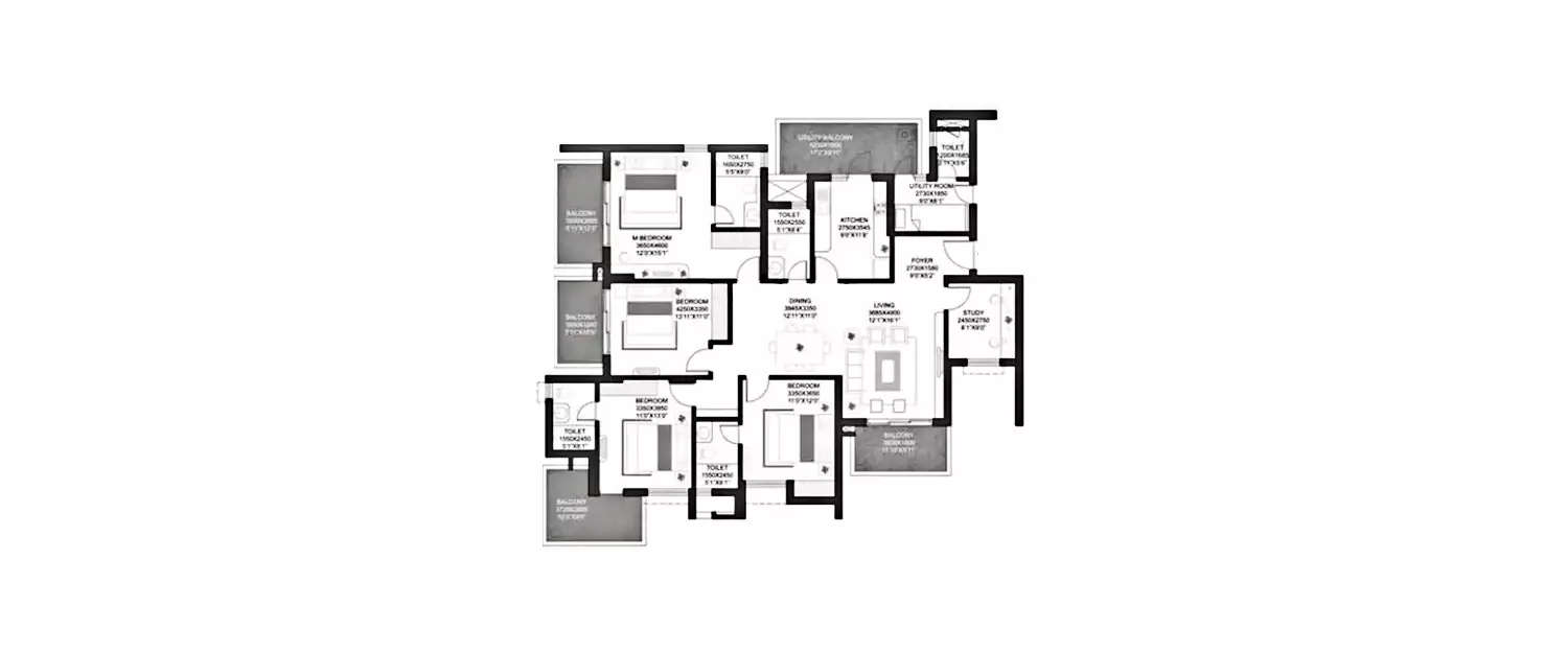 Floor plan for 4 BHK
