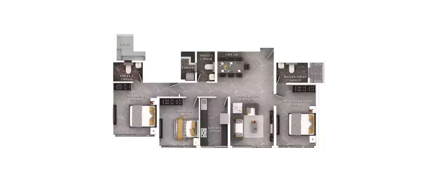 Floor plan for 3 BHK