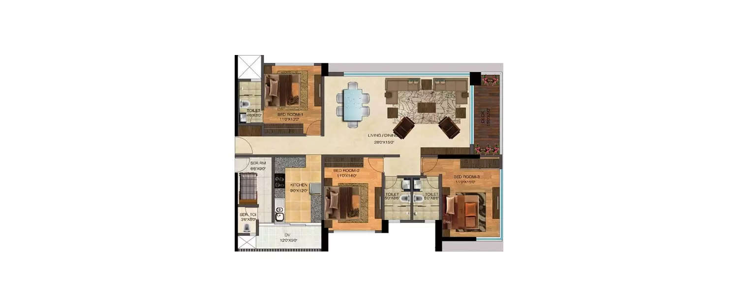Floor plan for 3 BHK
