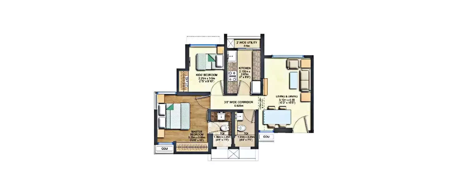 Floor plan for 2 BHK