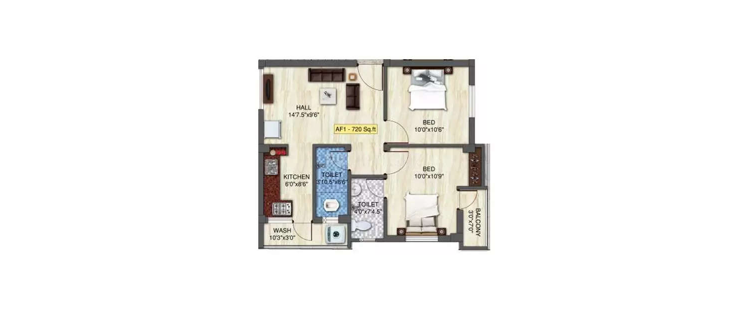 Floor plan for 2 BHK