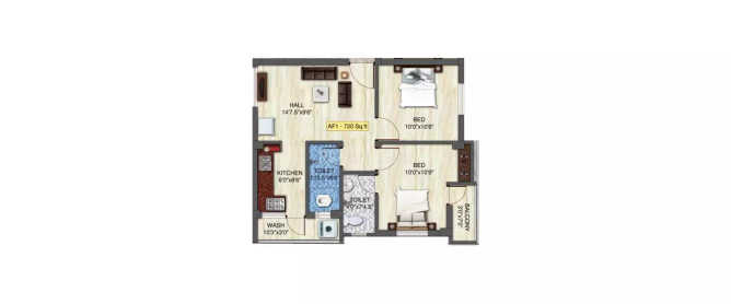 Wadhwa Primus Swarna Panvel - Floor plan 2 BHK 684 Sq.ft