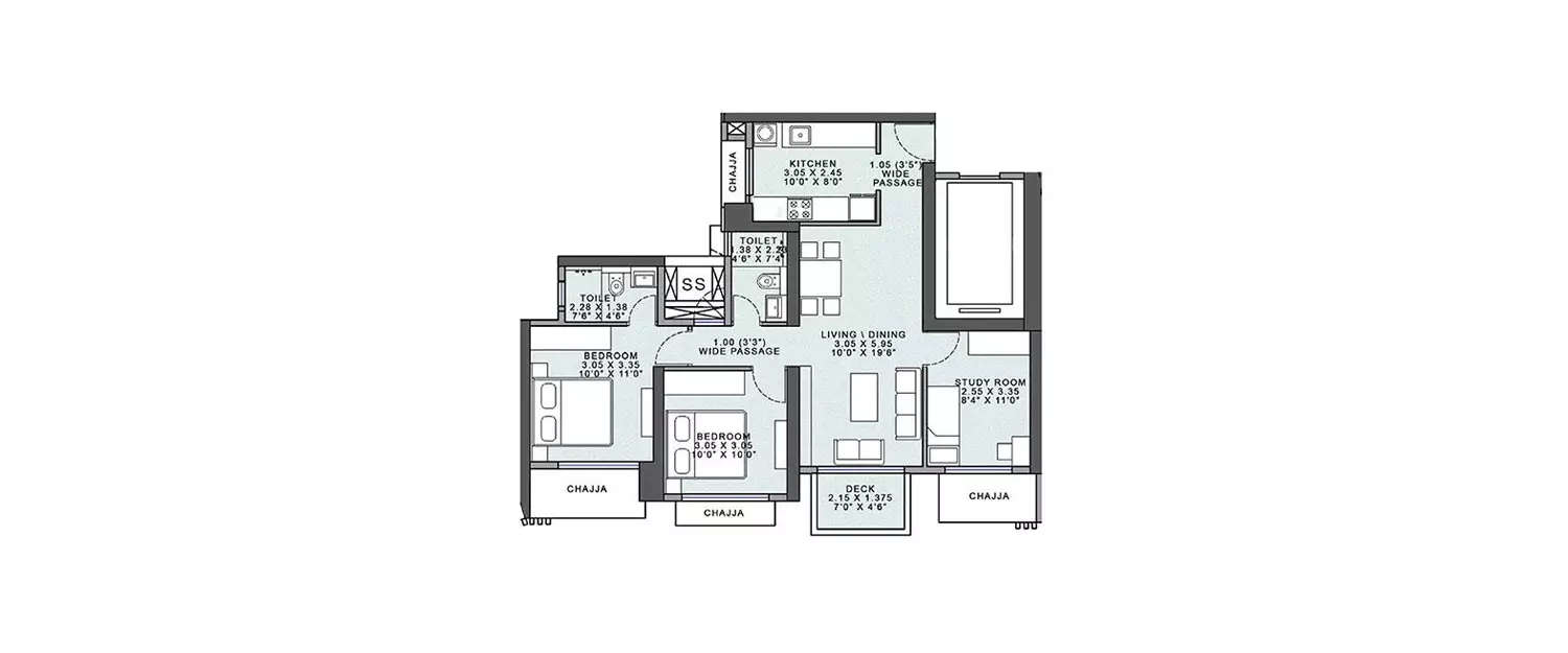 Floor plan for 2.5 BHK