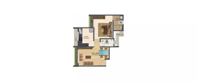 Wadhwa Solitaire Kolshet Road - Floor plan 1 BHK 452 Sq.ft