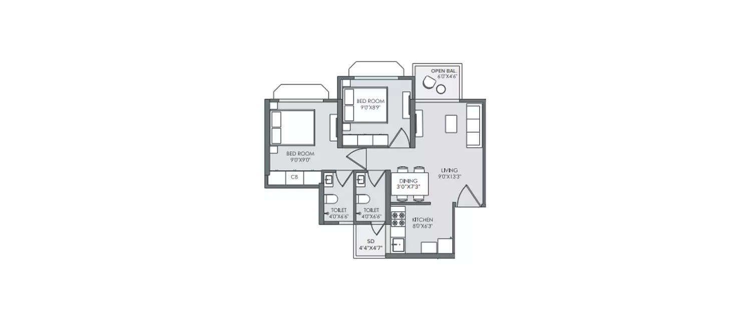 Floor plan for 2 BHK