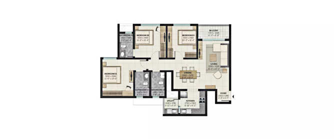 Kalyan Next Ulhasnagar - Floor plan 3 BHK 1050 Sq.ft