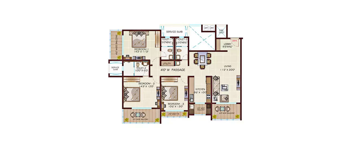 Floor plan for 3 BHK