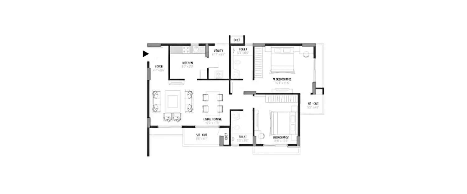 Floor plan for 3 BHK