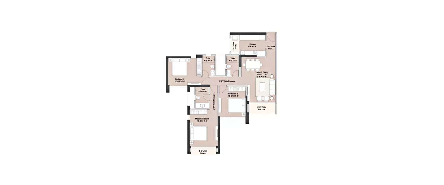 Floor plan for 3 BHK