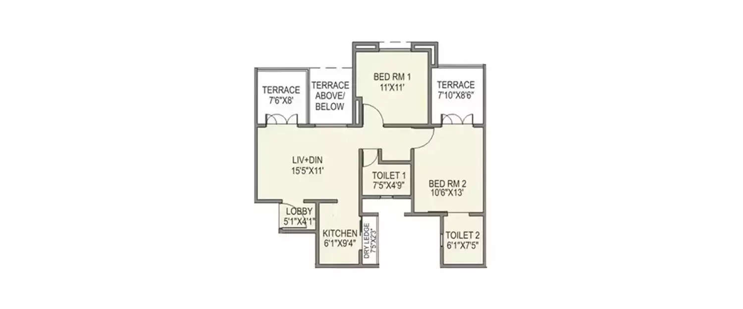 Floor plan for 2 BHK
