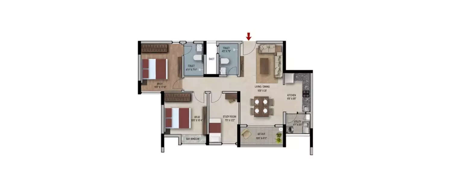 Floor plan for 2.5 BHK