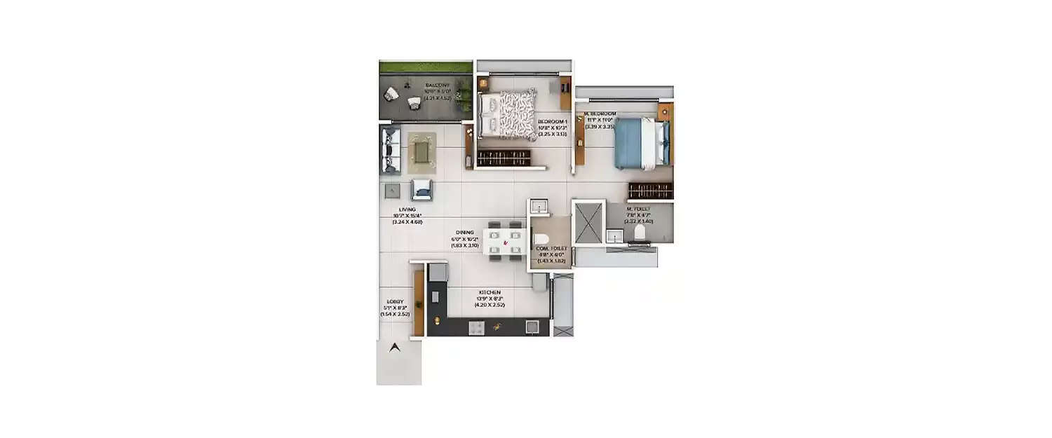 Floor plan for 2 BHK