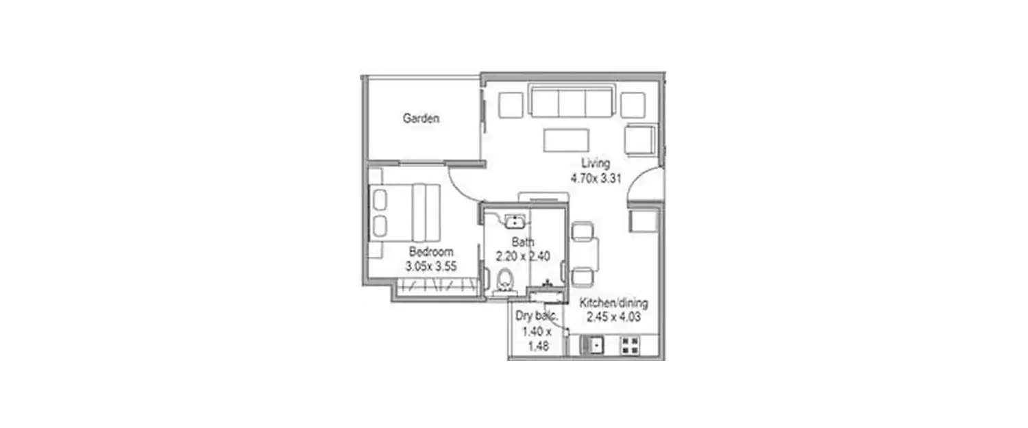 Floor plan for 1 BHK