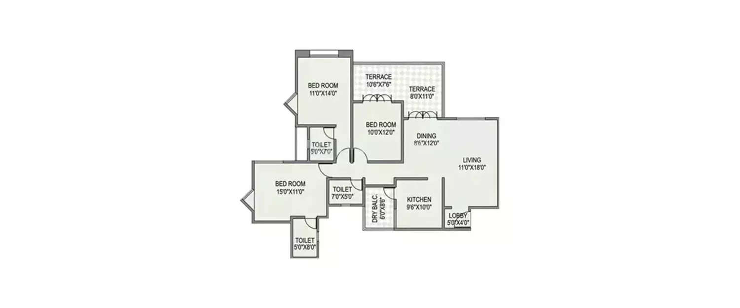 Floor plan for 3 BHK