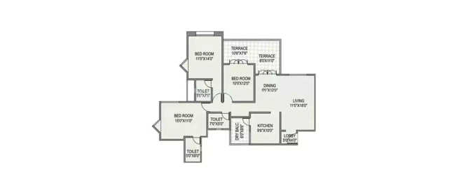 Paranjape Schemes Yuthika Baner - Floor plan 3 BHK 1594 Sq.ft