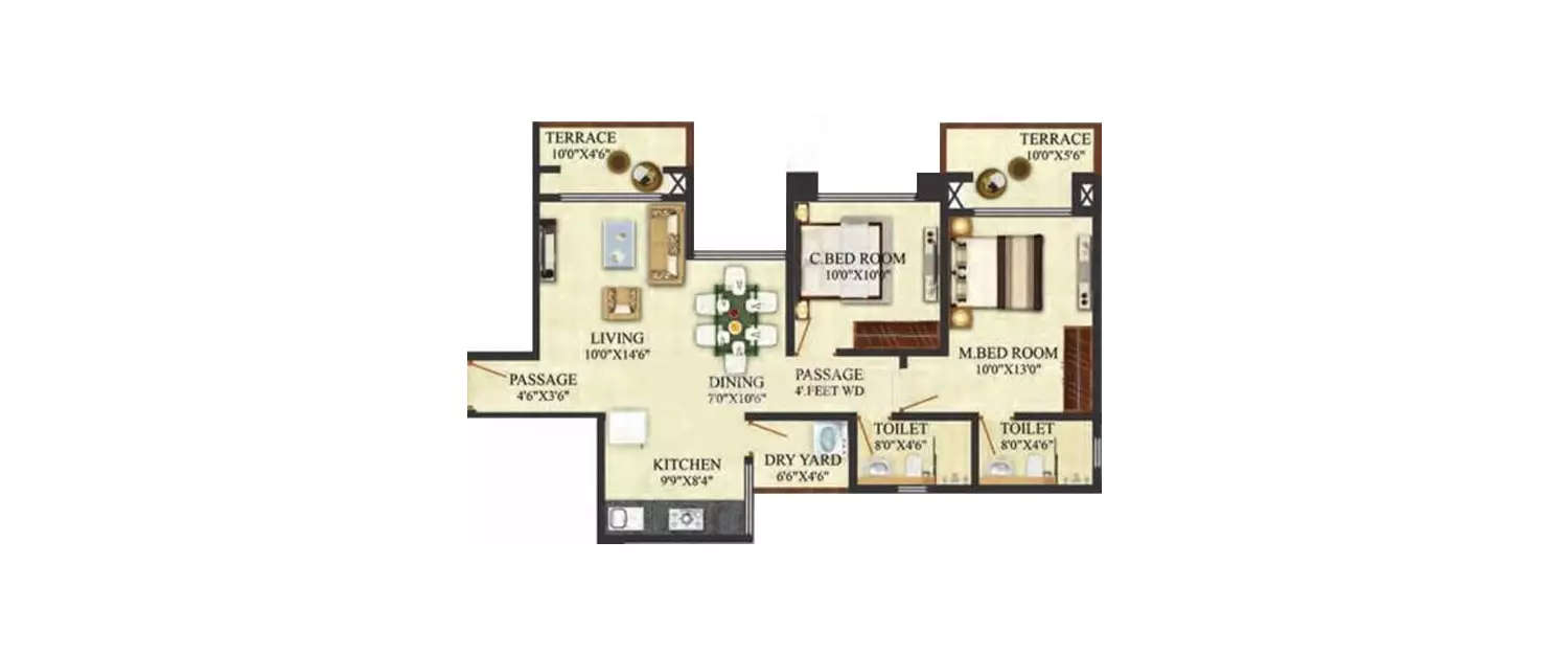 Floor plan for 2 BHK