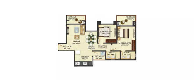 Puranik Aldea Baner - Floor plan 2 BHK 999 Sq.ft