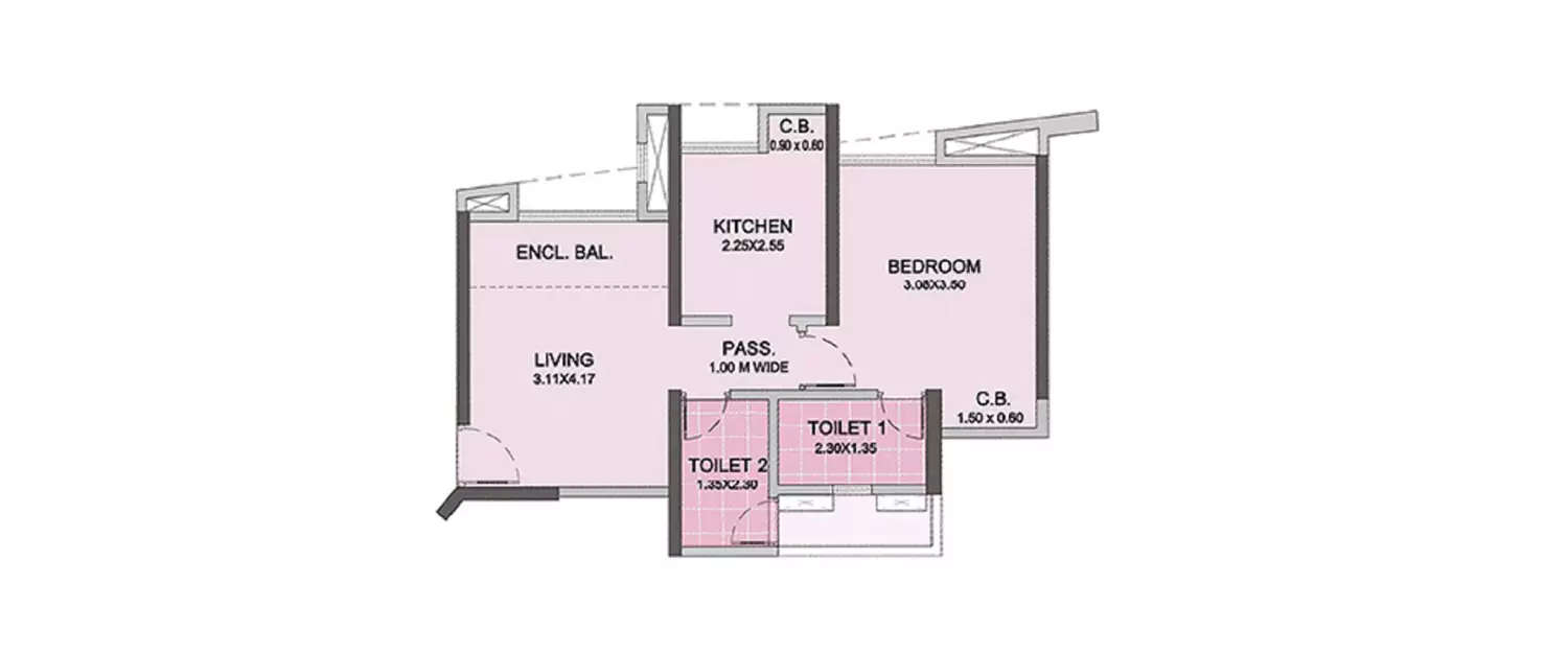 Floor plan for 1 BHK