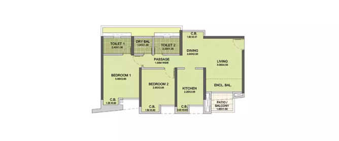 Puranik City Sky High Ghodbunder Road - Floor plan 2 BHK 640 Sq.ft