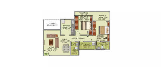 Puraniks Aldea Anexo Baner - Floor plan 2 BHK 999 Sq.ft