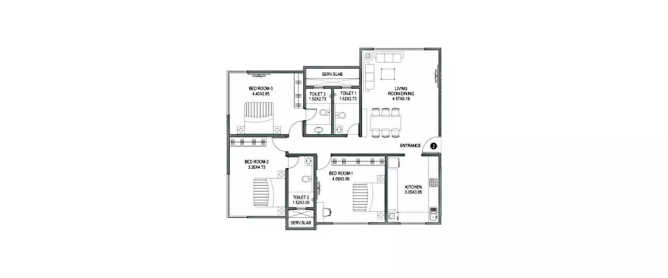 127 Upper East Santacruz - Floor plan 4 BHK 1461 Sq.ft
