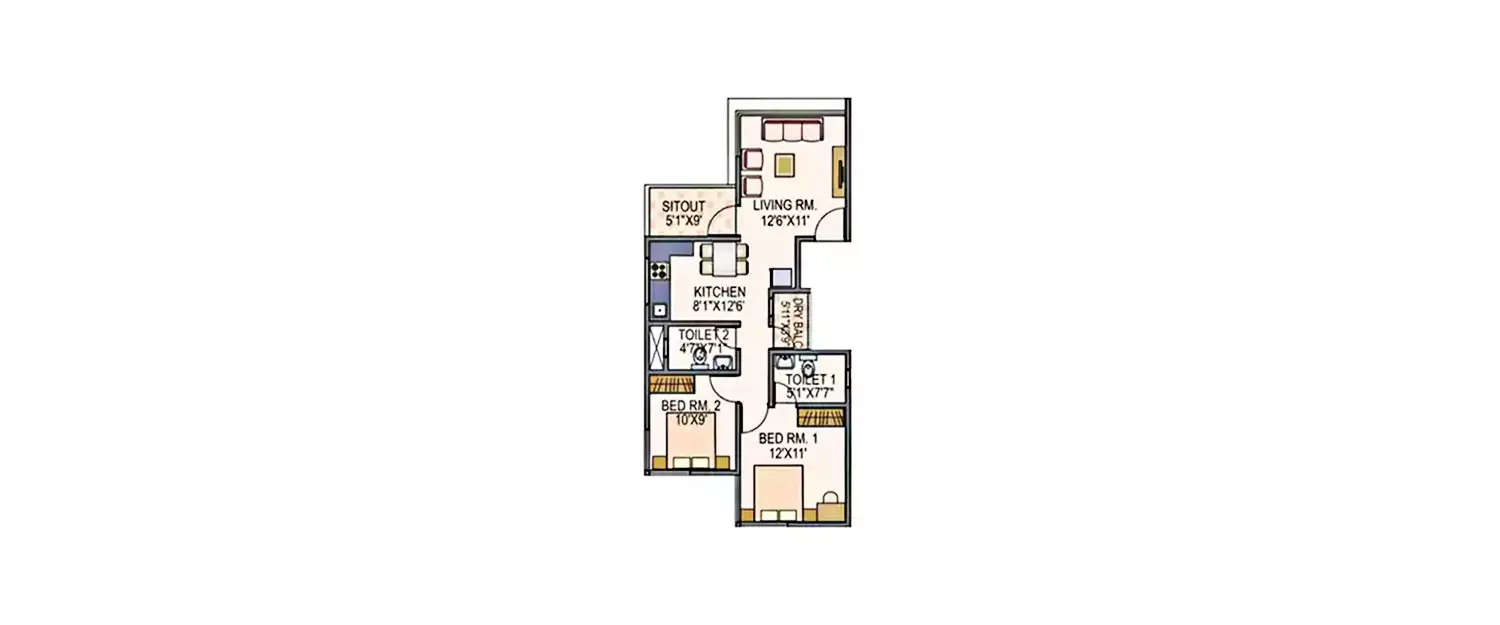 Floor plan for 2 BHK