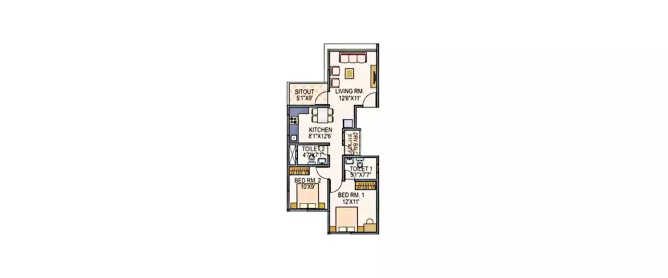 Paranjape Schemes Pebbles Bhugaon - Floor plan 2 BHK 850 Sq.ft