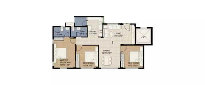 Provident Freedom Pudupakkam - Floor plan 3 BHK 1062 Sq.ft