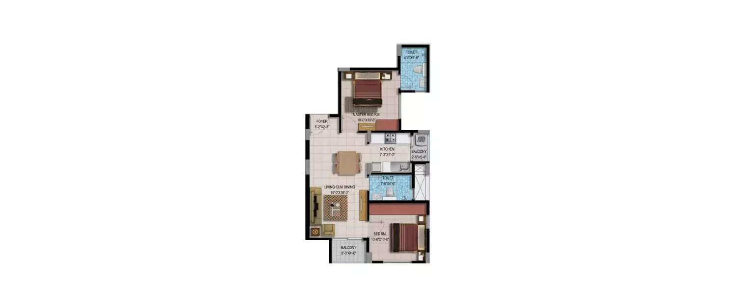 Floor plan for 2 BHK