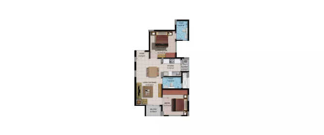 Provident Toogoodhomes Yelahanka - Floor plan 2 BHK 893 Sq.ft