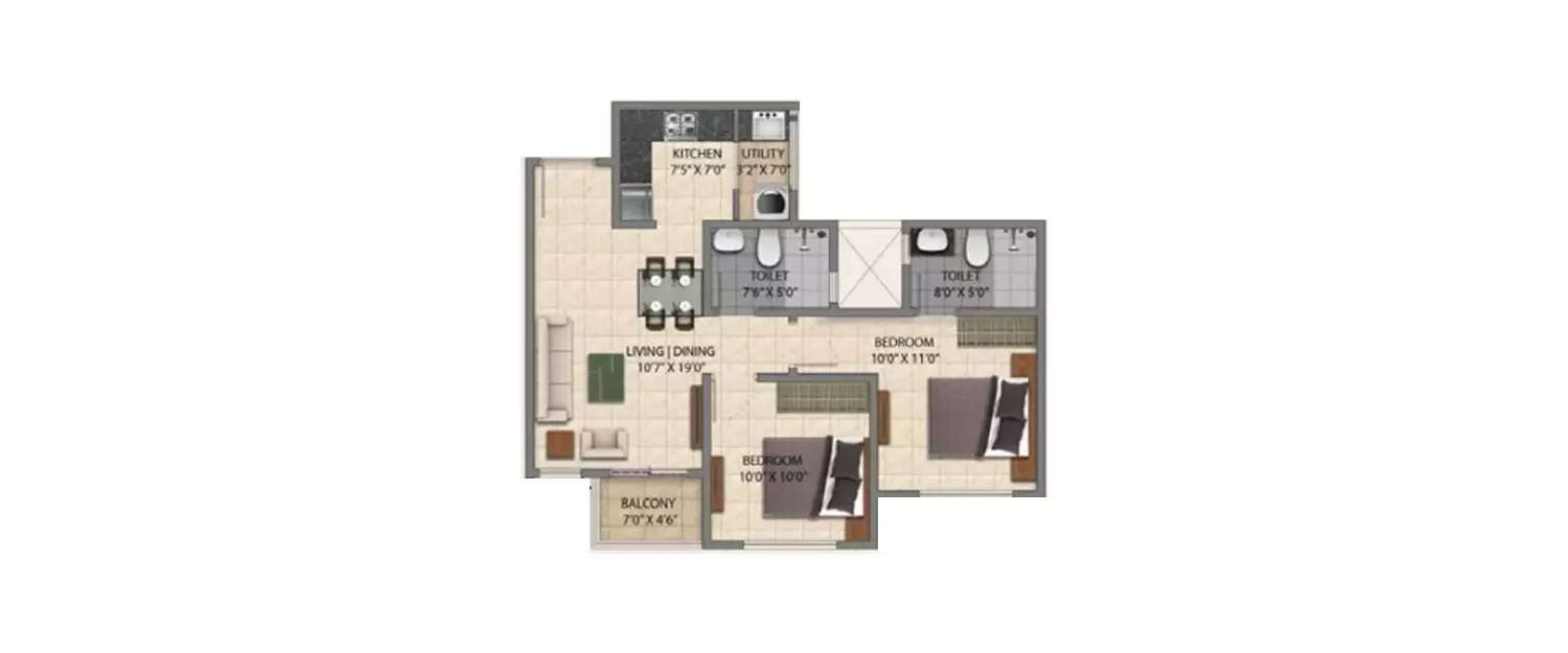 Floor plan for 2 BHK