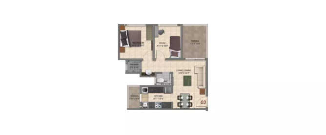 Provident Central Park Kanakapura - Floor plan 1.5 BHK 480 Sq.ft