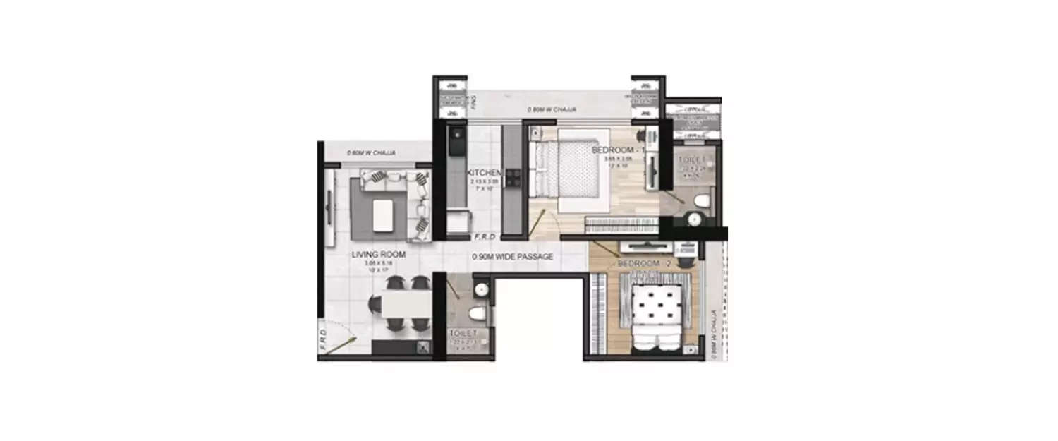 Floor plan for 2 BHK