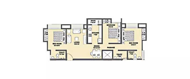 Hubtown Greenwoods Pokhran Road 1 - Floor plan 3 BHK 689 Sq.ft