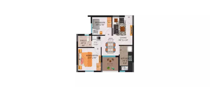 Alliance Galleria Residences Pallavaram - Floor plan 2 BHK 669 Sq.ft