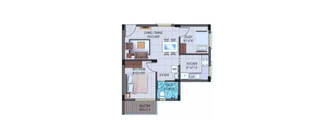 Alliance Garden Front Thaiyur - Floor plan 2 BHK 684 Sq.ft