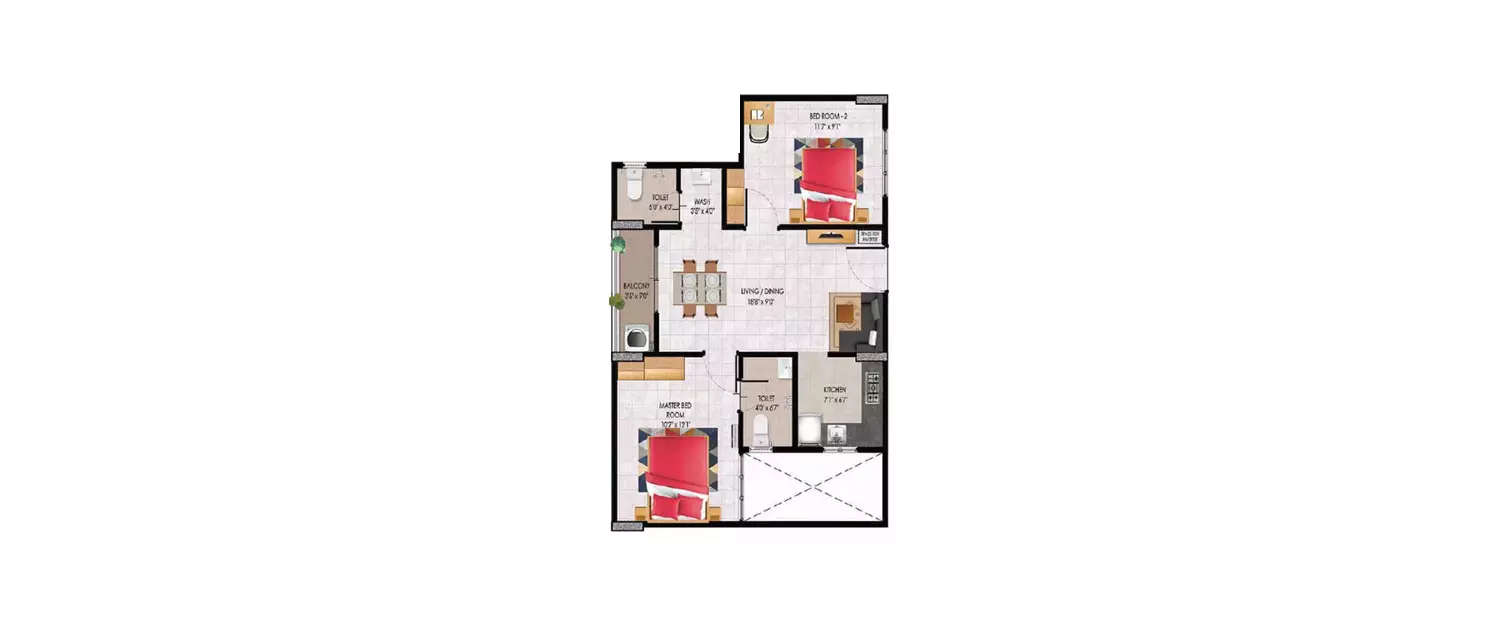 Floor plan for 2 BHK