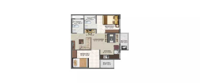 Sowparnika Ashiyana Whitefield - Floor plan 2 BHK 630 Sq.ft