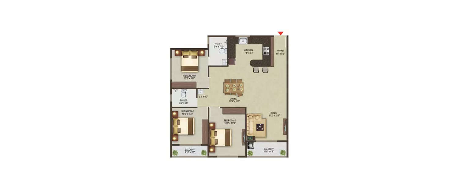 Floor plan for 3 BHK